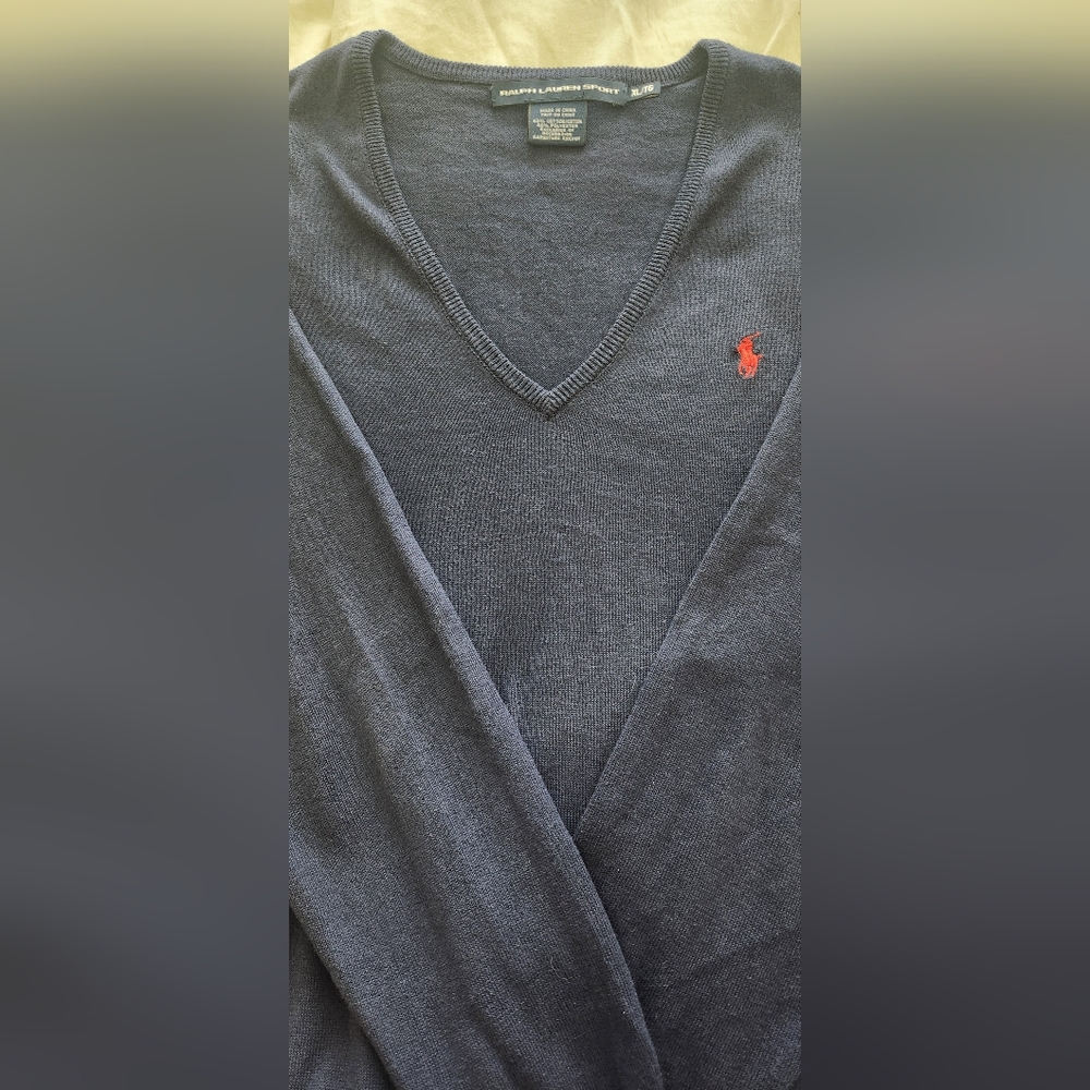 Ralph Lauren Sport Navy V-Neck Cotton Sweater Red PonyX- Large--RALPH - Picture 5 of 7